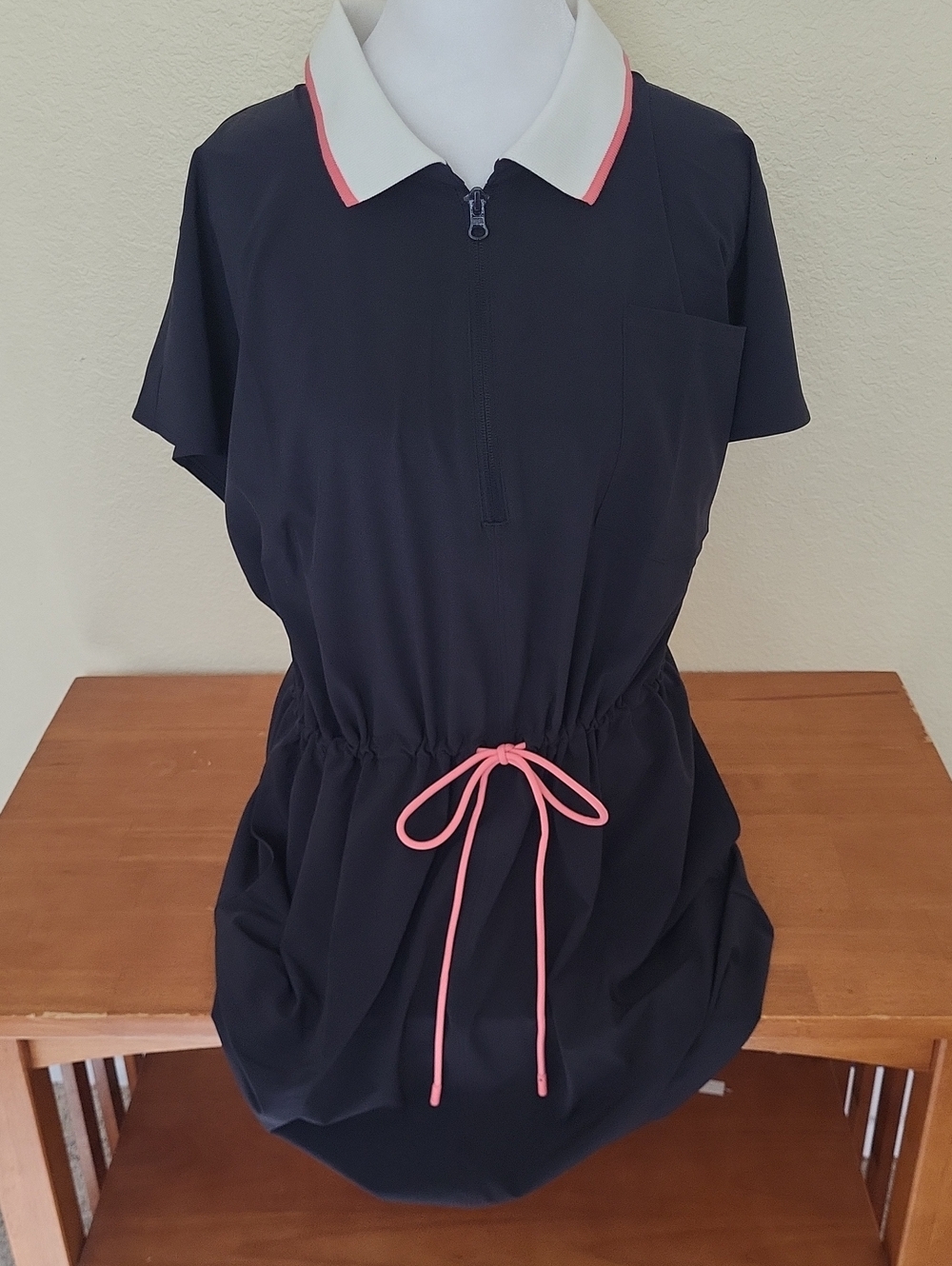 T By Talbots Navy  Dress with White Collar and Coral Trim